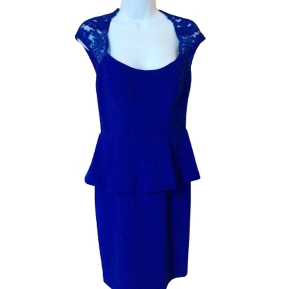 Quality Royal Blue Peplum Lace Dress Size 4 - Picture 1 of 6